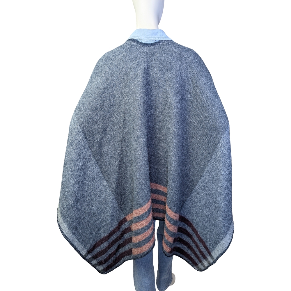 Knit Poncho Shawl, Reversible | Striped Wrap | Oversized One Size - Picture 3 of 5